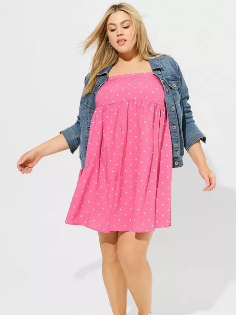 TORRID Mini Challis Sundress NWT Sz 10-12/M-L Pink White Polka Dot